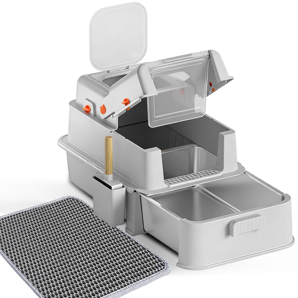 Enclosed Stainless Steel Cat Litter Box with Drawer B851539