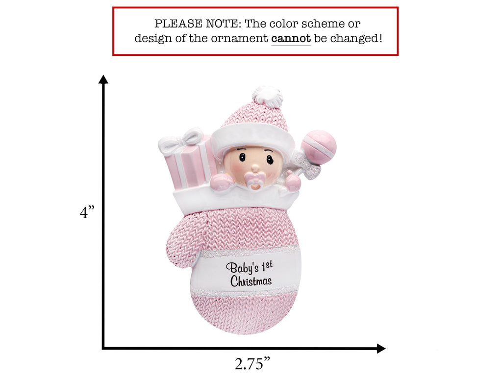 Baby's First Christmas Ornament 2026 Pink Mitten F5199