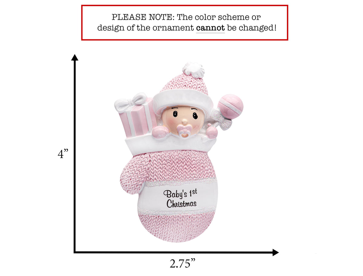 Baby's First Christmas Ornament 2026 Pink Mitten F5199