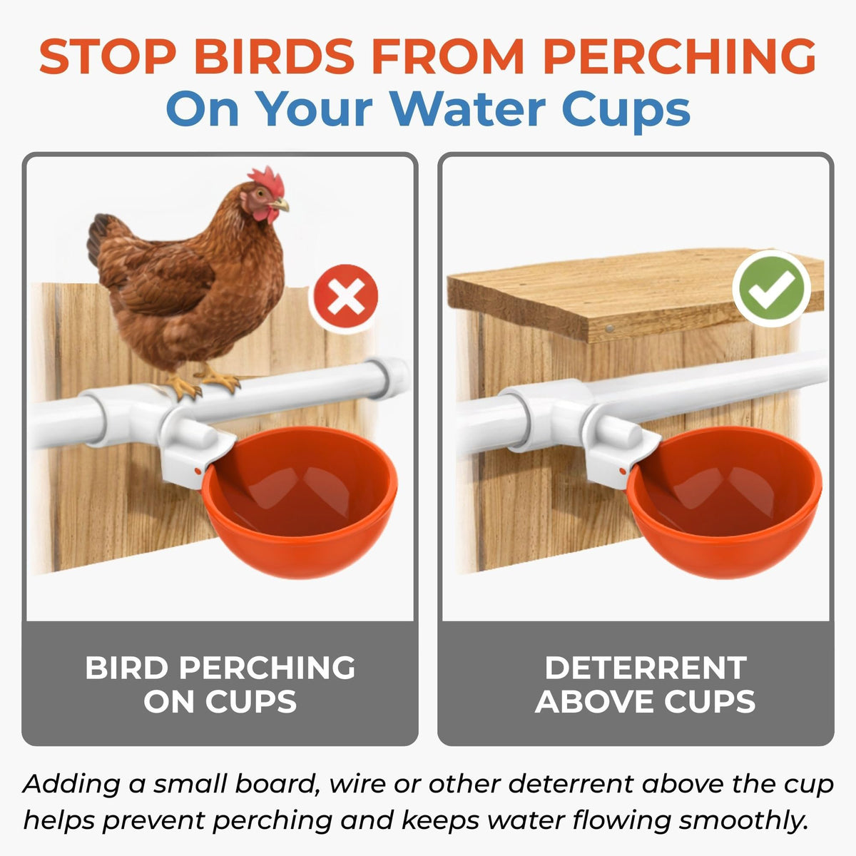 Large Automatic Chicken Waterer Cups with 1/2" PVC Tee Fittings 5-Pack A8488