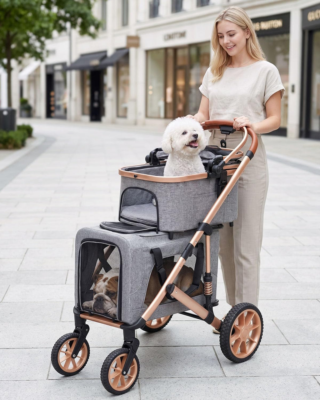 Double Pet Stroller with 2 Detachable Carriers E303402