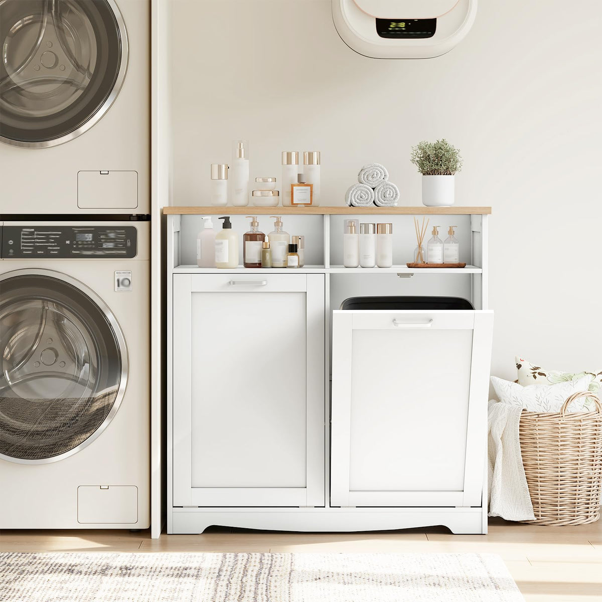 White Double Tilt Out Trash Can Cabinet T897