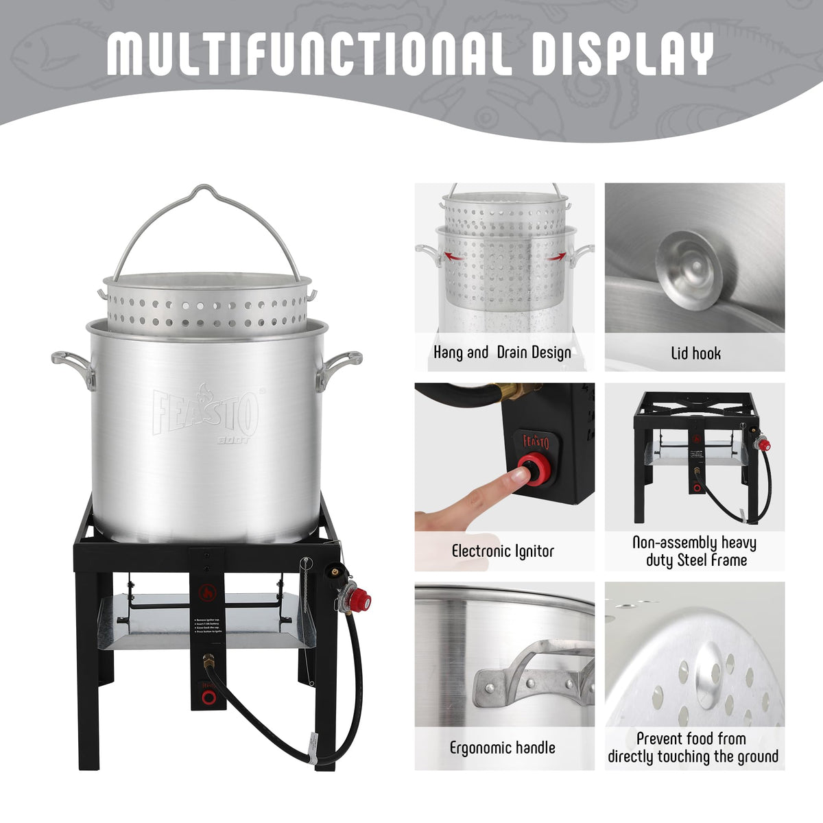 60QT Seafood Boil Pot with Basket and Burner M24121