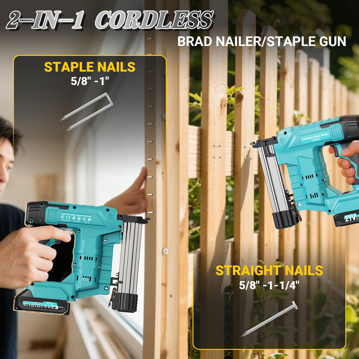 Cordless 2-in-1 21V Electric Nail Gun with Battery K2986