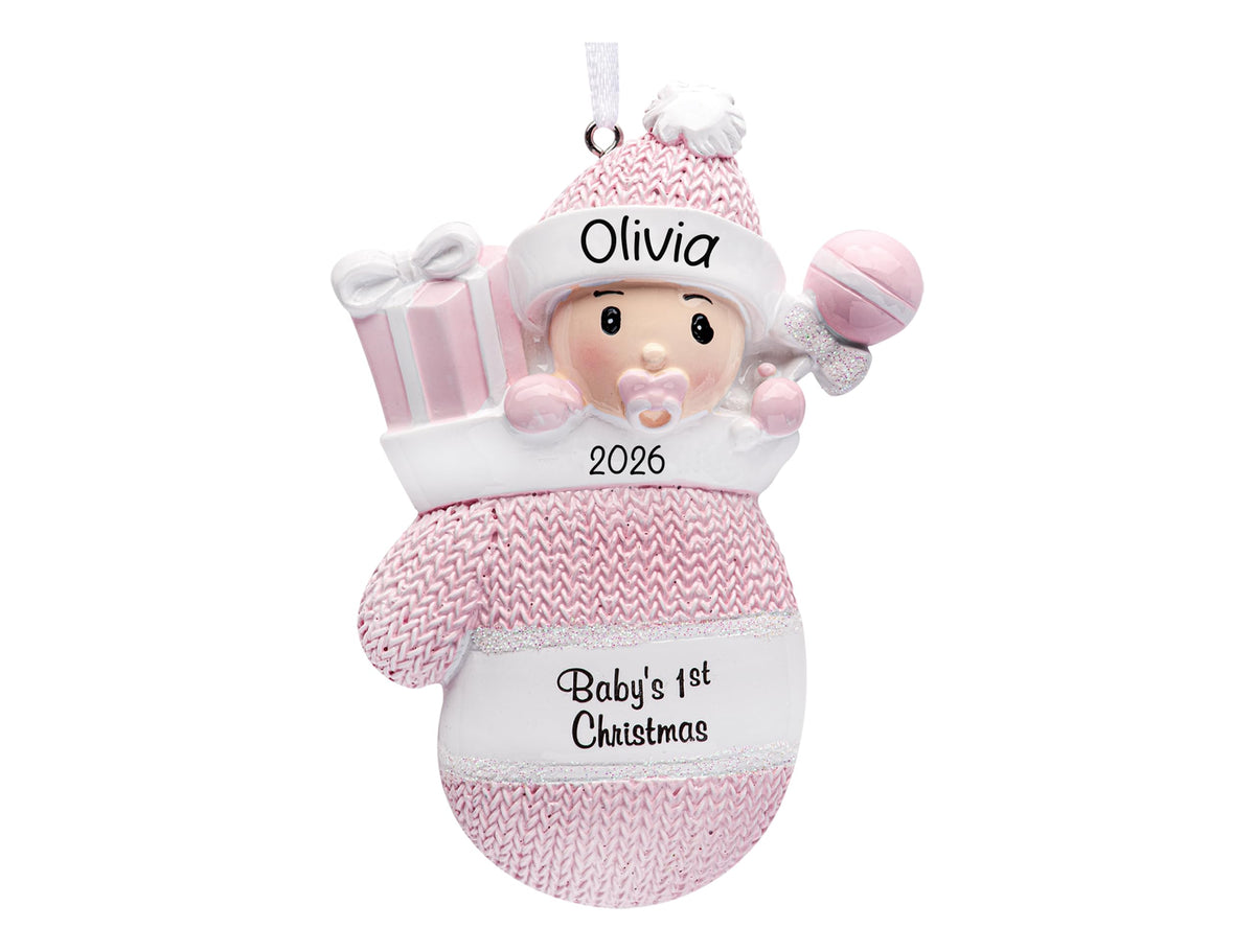 Baby's First Christmas Ornament 2026 Pink Mitten F5199