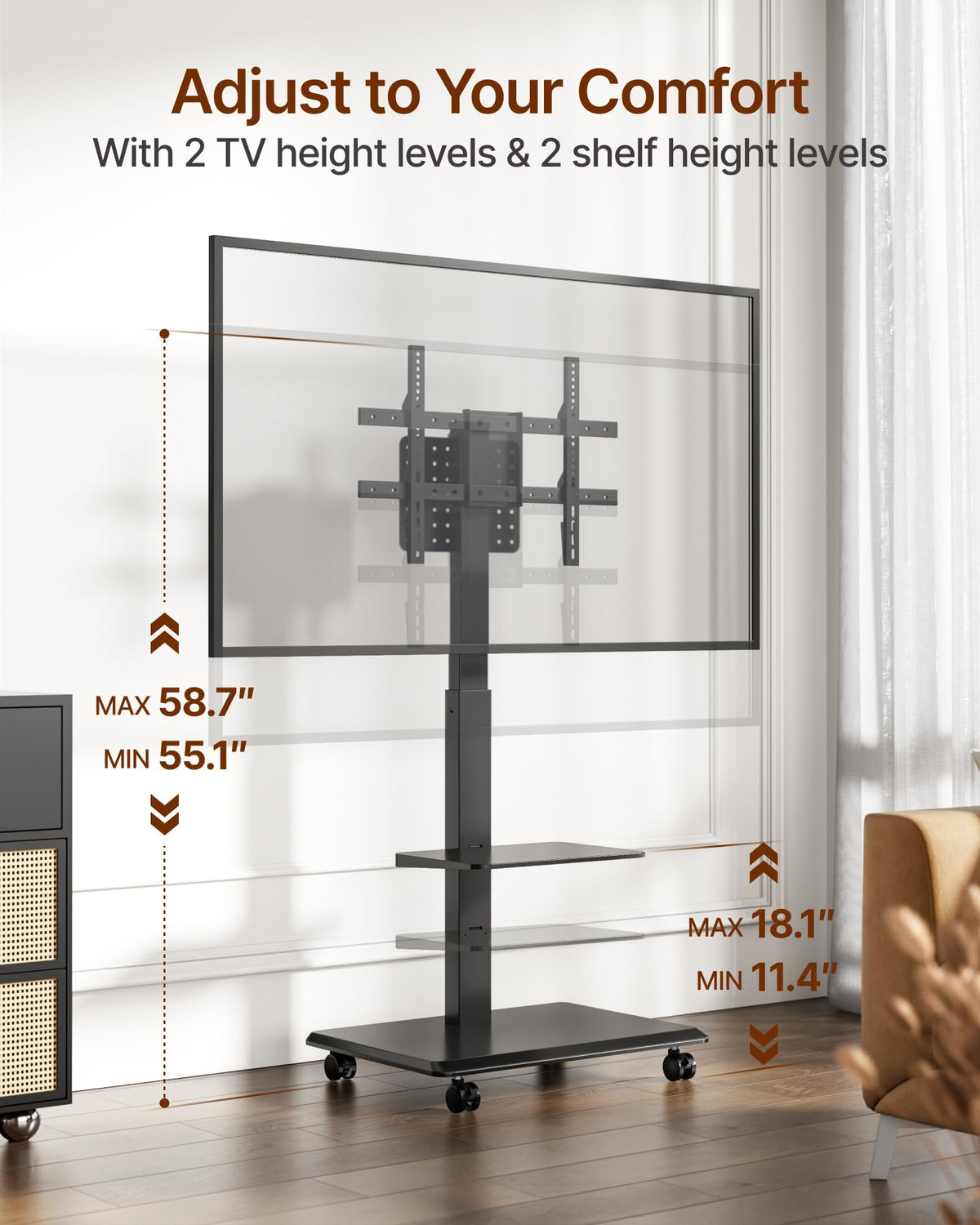 Black Rolling TV Stand for 37-86 Inch TVs Z756156
