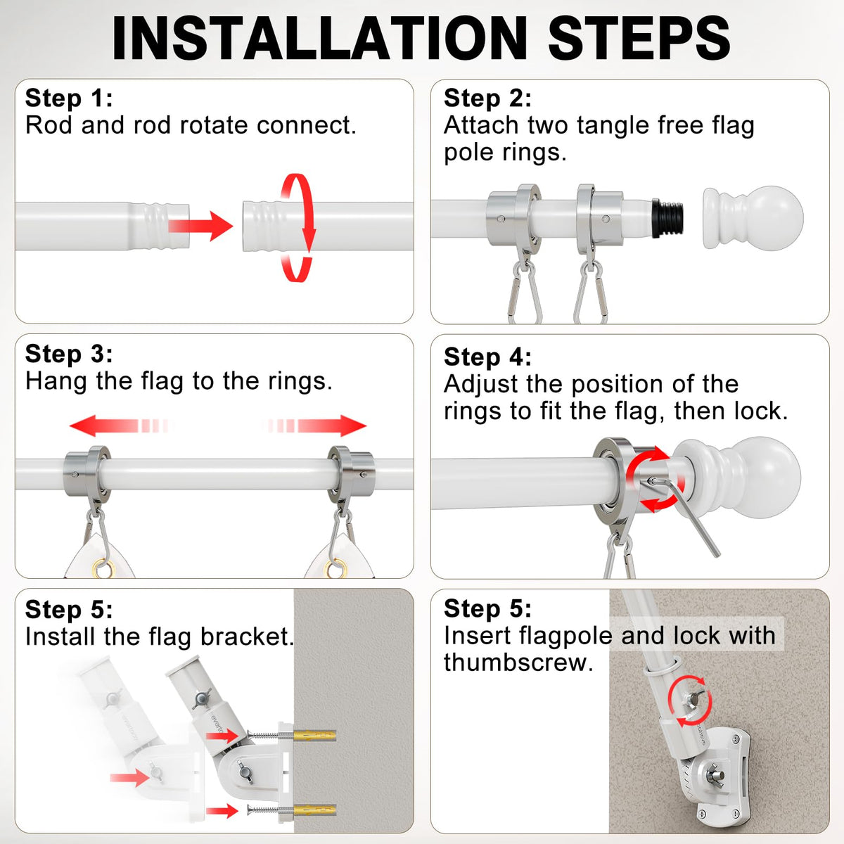 6 Ft Stainless Steel Adjustable Flag Pole Kit C3468