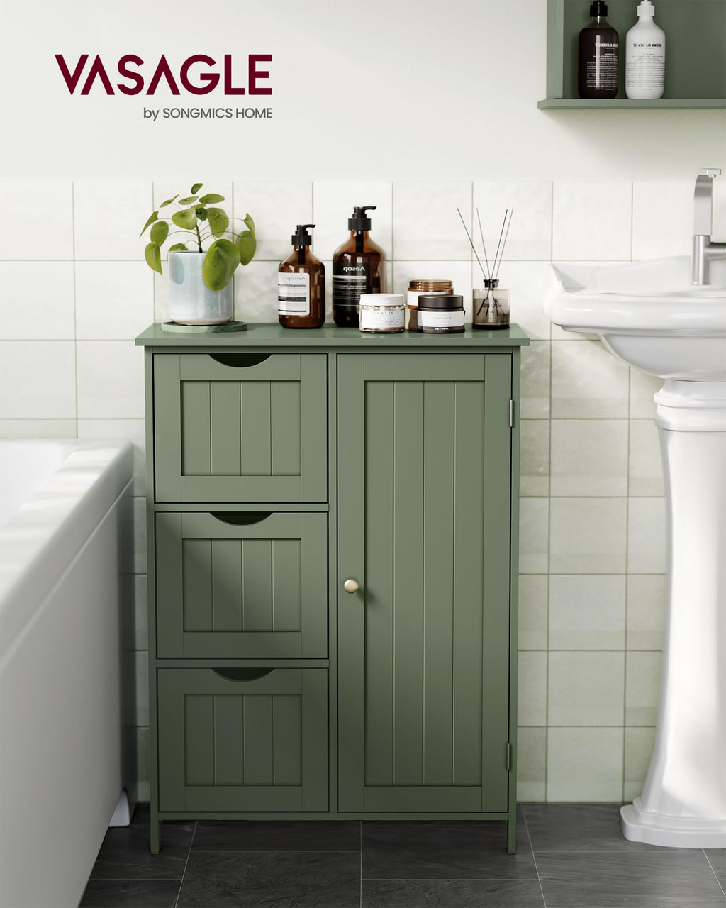 Forest Green 3 Drawer Bathroom Floor Storage Cabinet Z5270