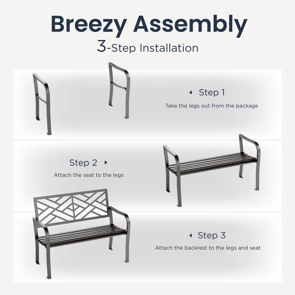 Black 43 Inches Outdoor Garden Bench P9272