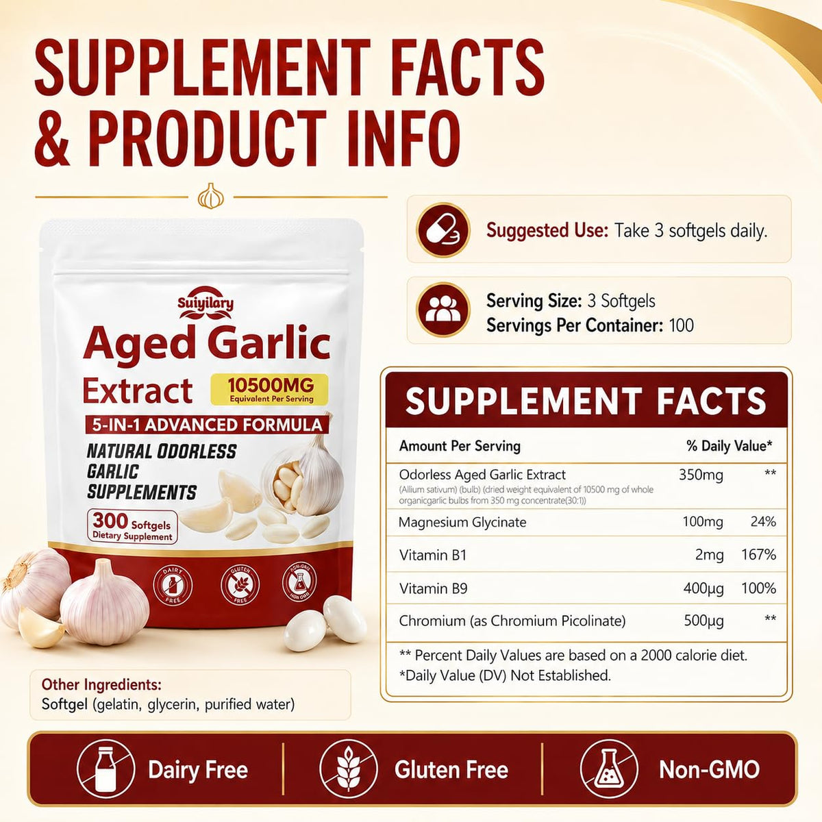 Aged Garlic Extract Supplements, 300 Softgels S6891