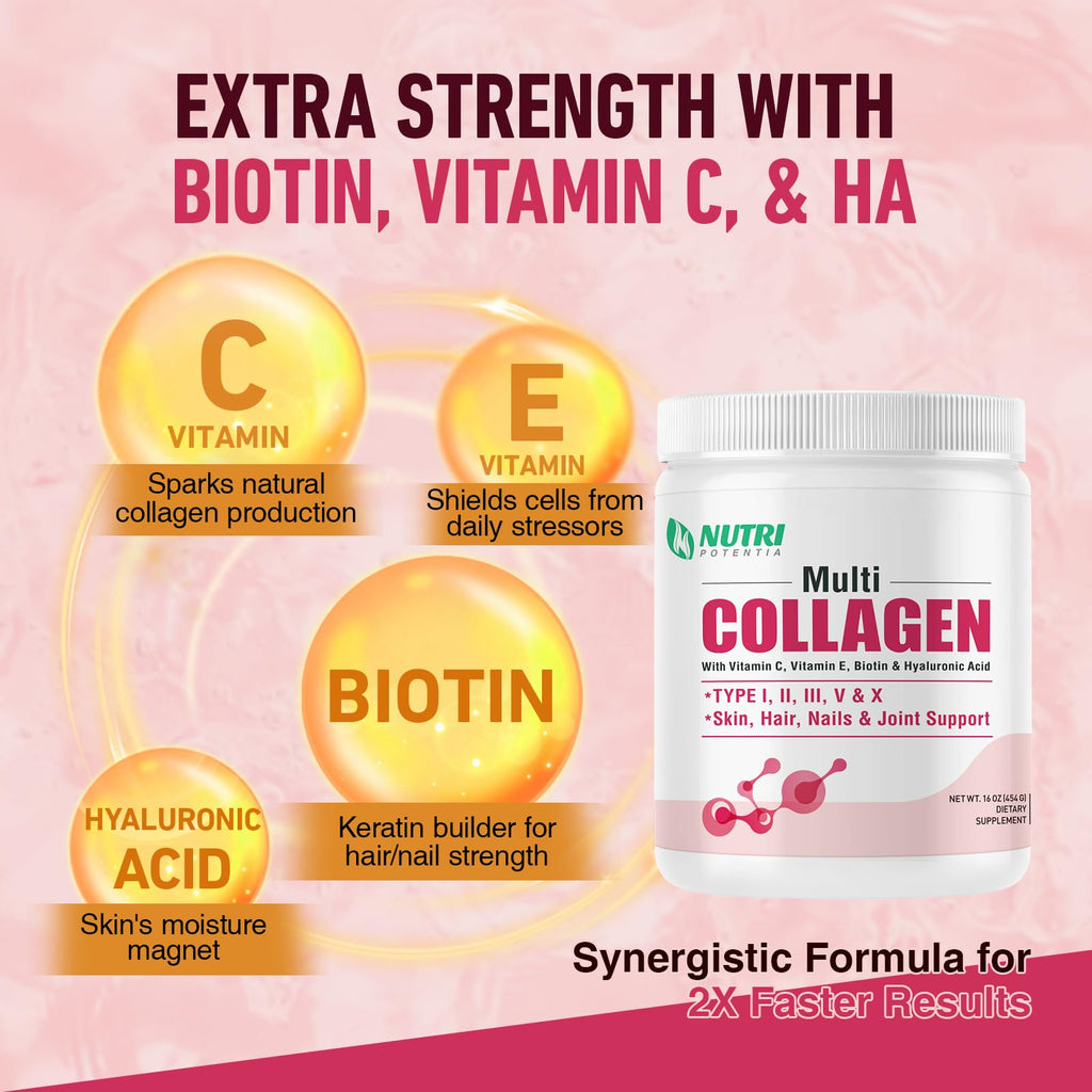 Multi Collagen Peptides Powder with Vitamin C, E & Hyaluronic Acid, Unflavored, 45 Servings Z87640