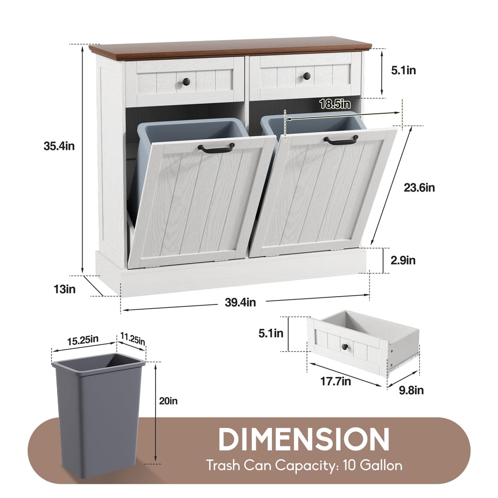 White 2x10 Gallons Tilt Out Trash Can Cabinet F11292