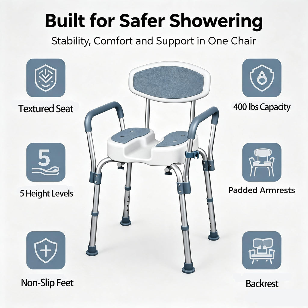 Height Adjustable Shower Chair with Padded Armrests X894350