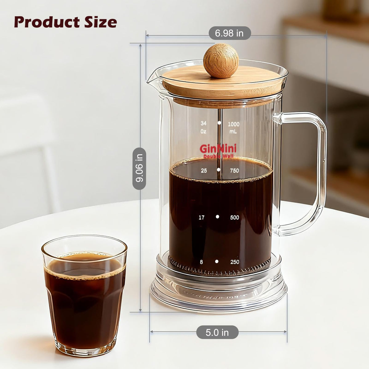 34oz Double-Wall Glass French Press L97103