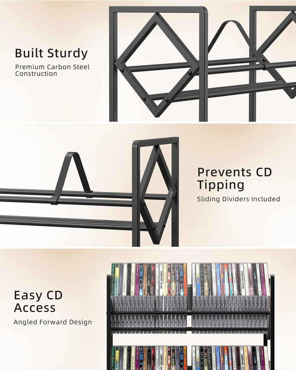 2-Tier Metal CD Storage Shelf with Adjustable Divider W749