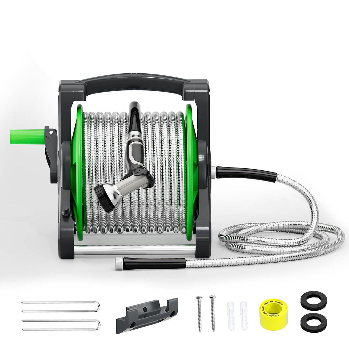 Portable 75ft Stainless Steel Garden Hose Reel H731