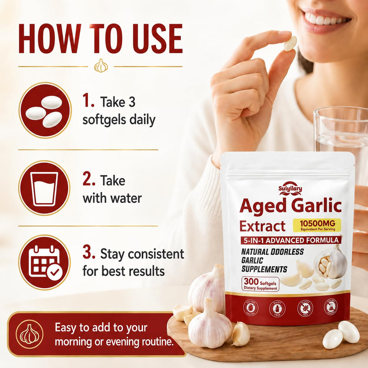 Aged Garlic Extract Supplements, 300 Softgels S6891
