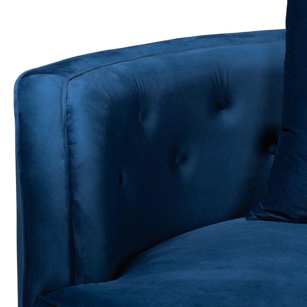 Navy Blue Velvet and Brushed Gold Metal Sofa A151