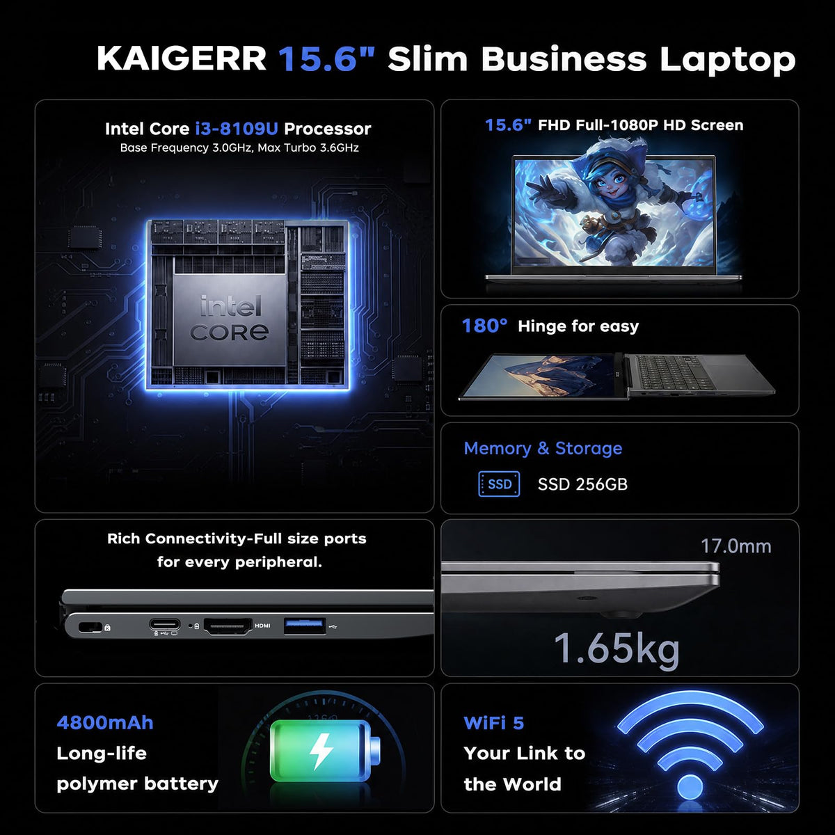 Laptop with Intel i3 Processor, 8GB RAM 256GB SSD, 15.6" FHD Display O6541