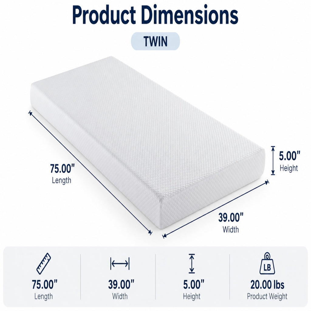 5 Inch Twin Size White Gel Memory Foam I524