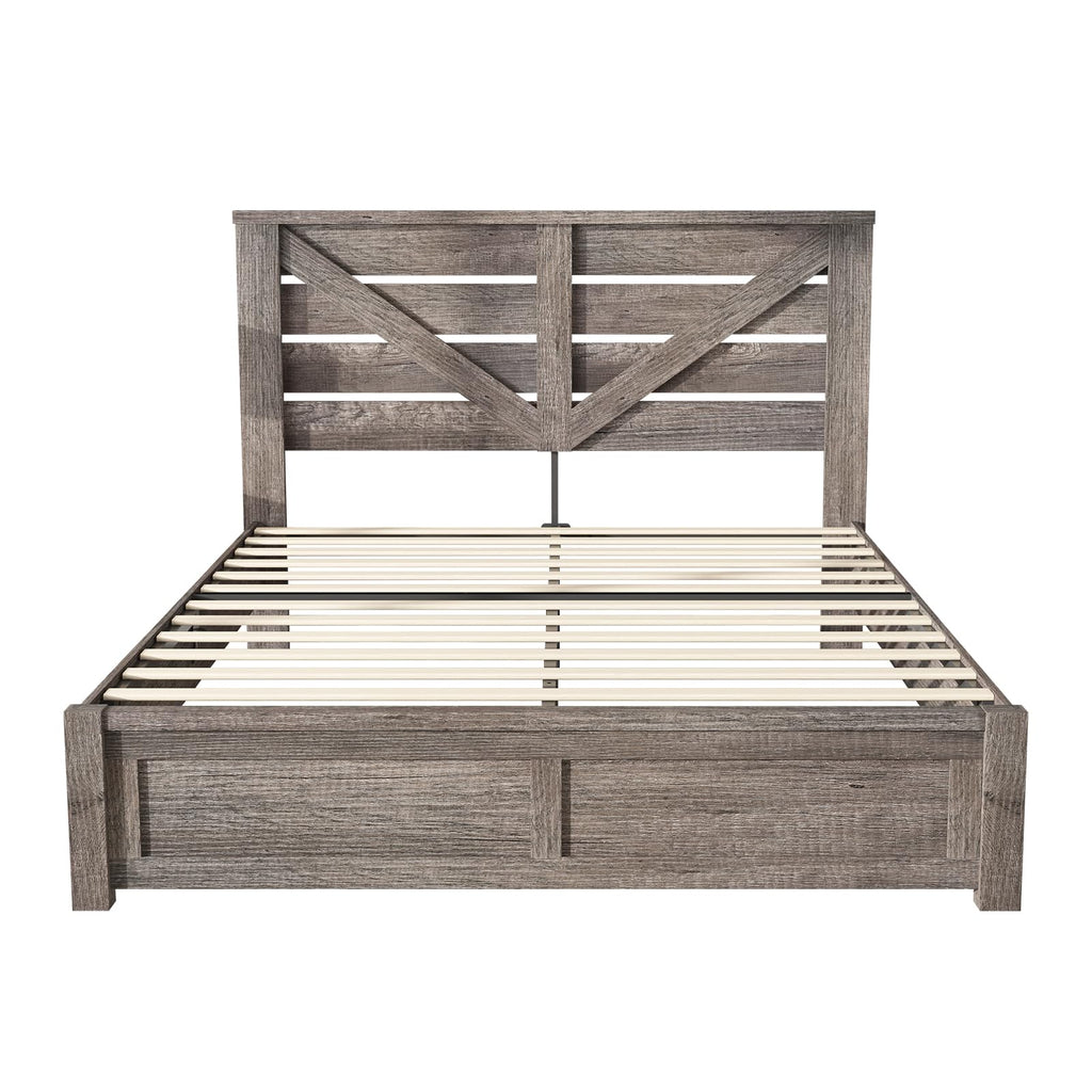 Gray Full Size Bed Frame with Barn Door Headboard B6539