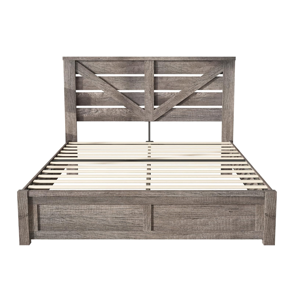 Gray Full Size Bed Frame with Barn Door Headboard B6539