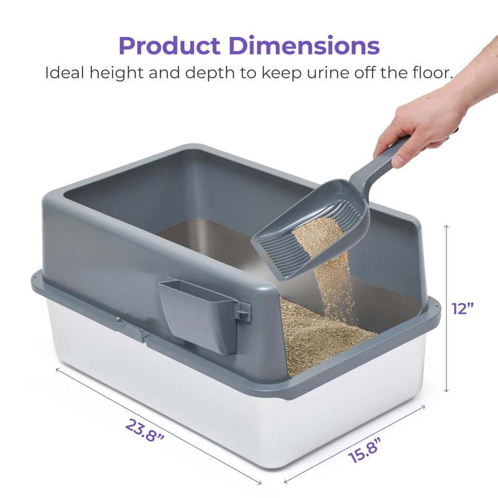 Stainless Steel Cat Litter Box Set with Scooper and Litter Mat R891332