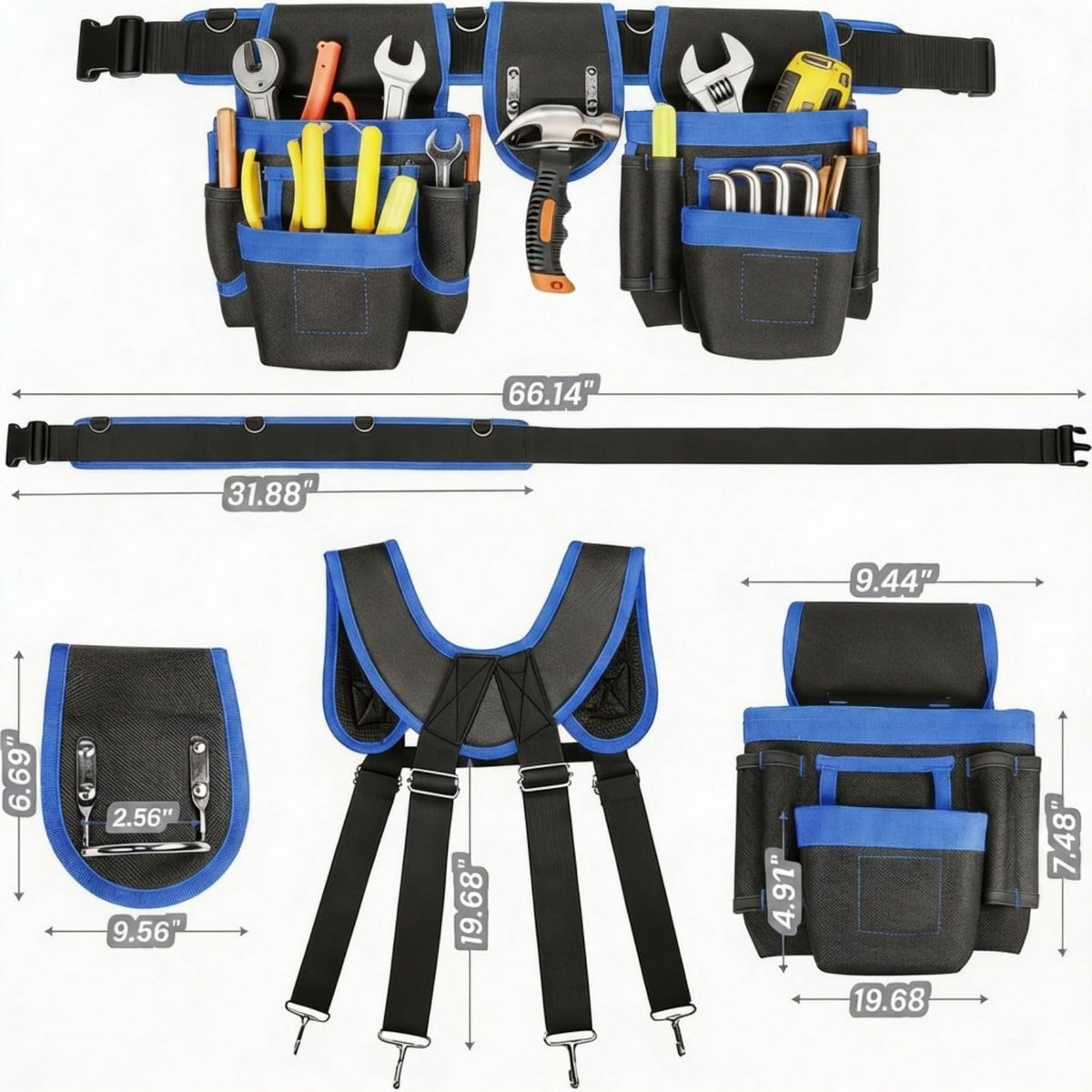 Heavy Duty Magnetic Tool Belt with Suspenders B767000