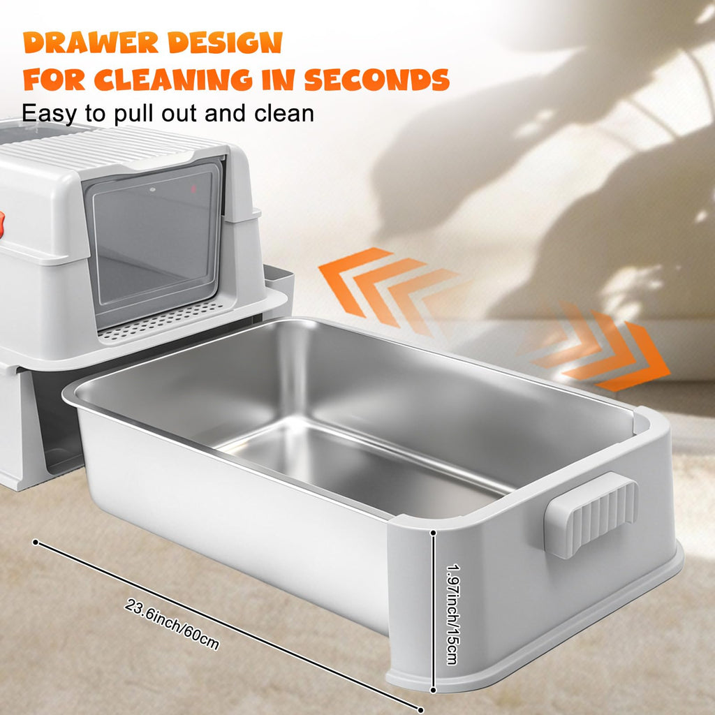 Enclosed Stainless Steel Cat Litter Box with Drawer B851539