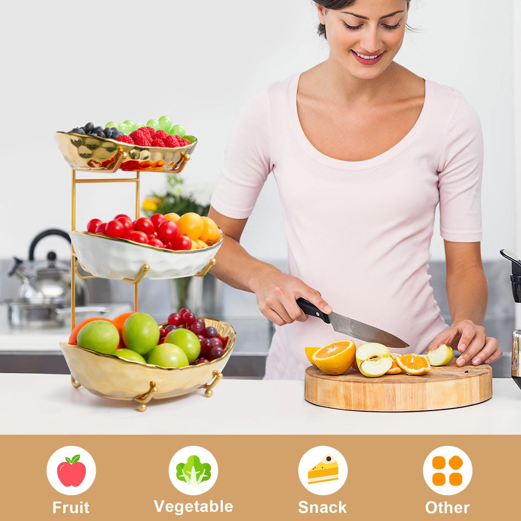 3 Tier Ceramic Fruit Basket with Metal Stand Y222129
