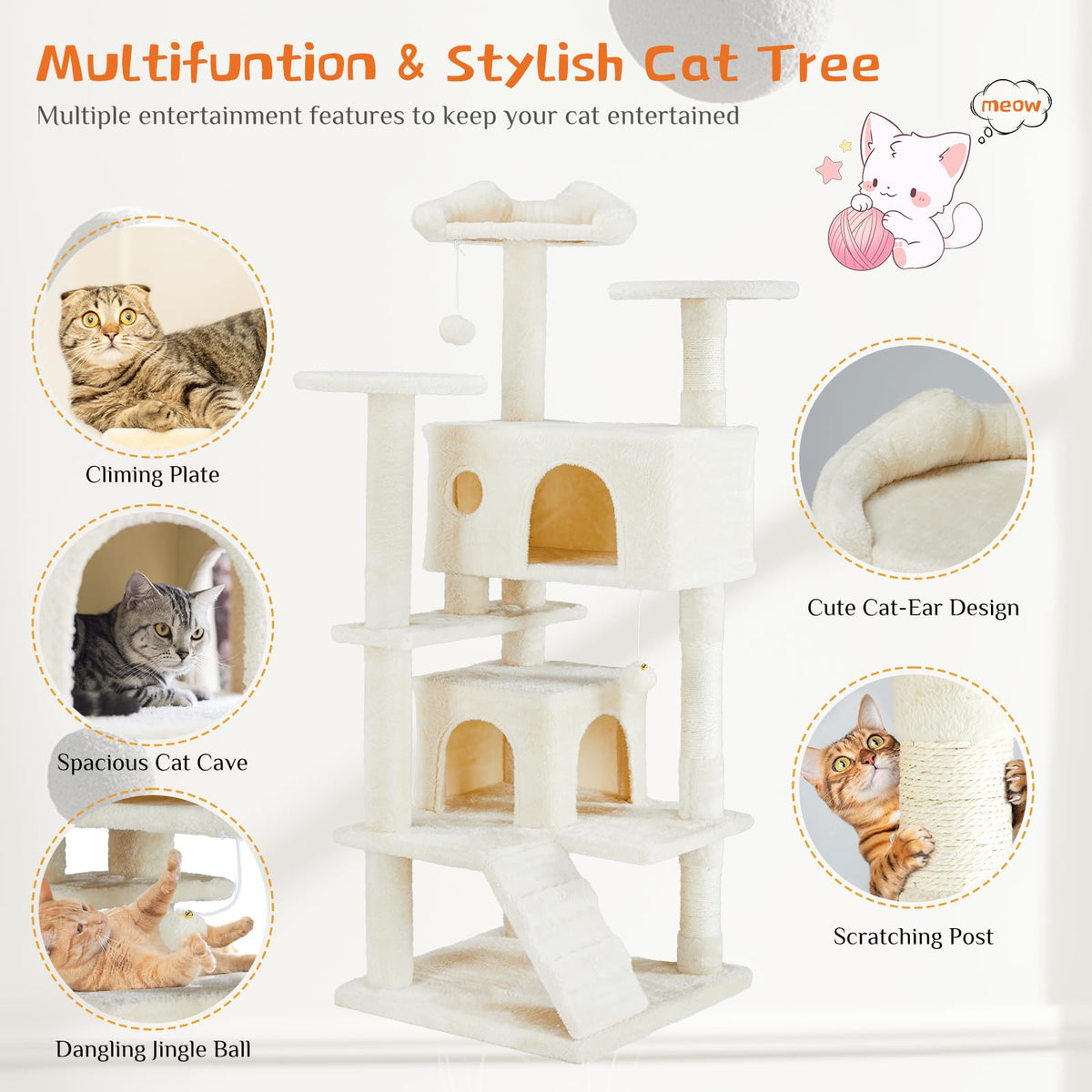 54-inch Cat Tree Tower with Scratching Posts I816665