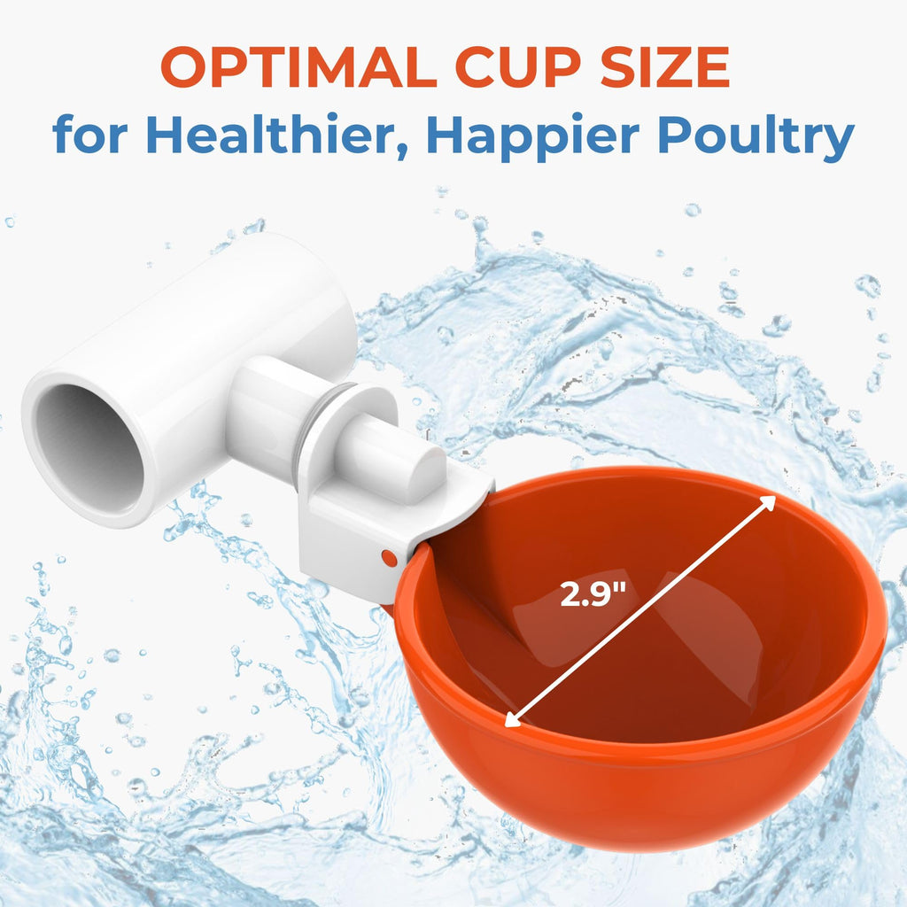 Large Automatic Chicken Waterer Cups with 1/2" PVC Tee Fittings 5-Pack A8488