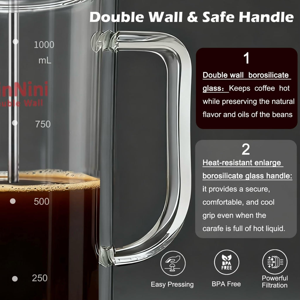34oz Double-Wall Glass French Press L97103
