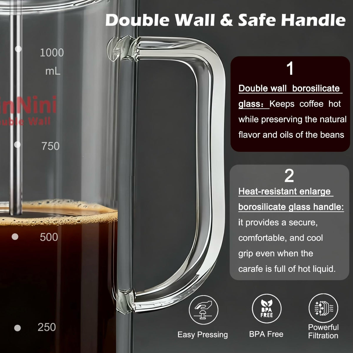 34oz Double-Wall Glass French Press L97103