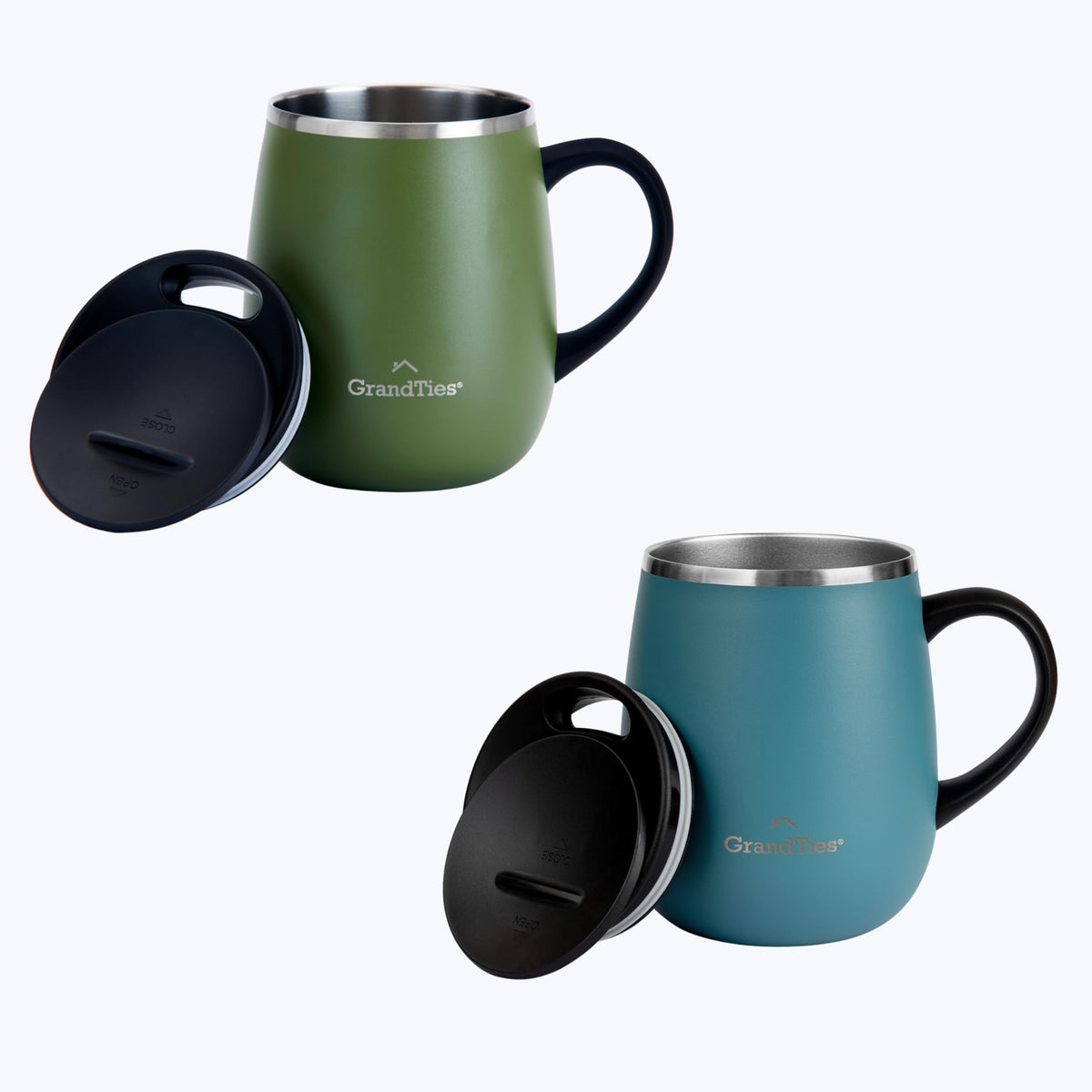 16 oz Insulated Stainless Steel Coffee Mug 2-Pack with Handle & Sliding Lid I623