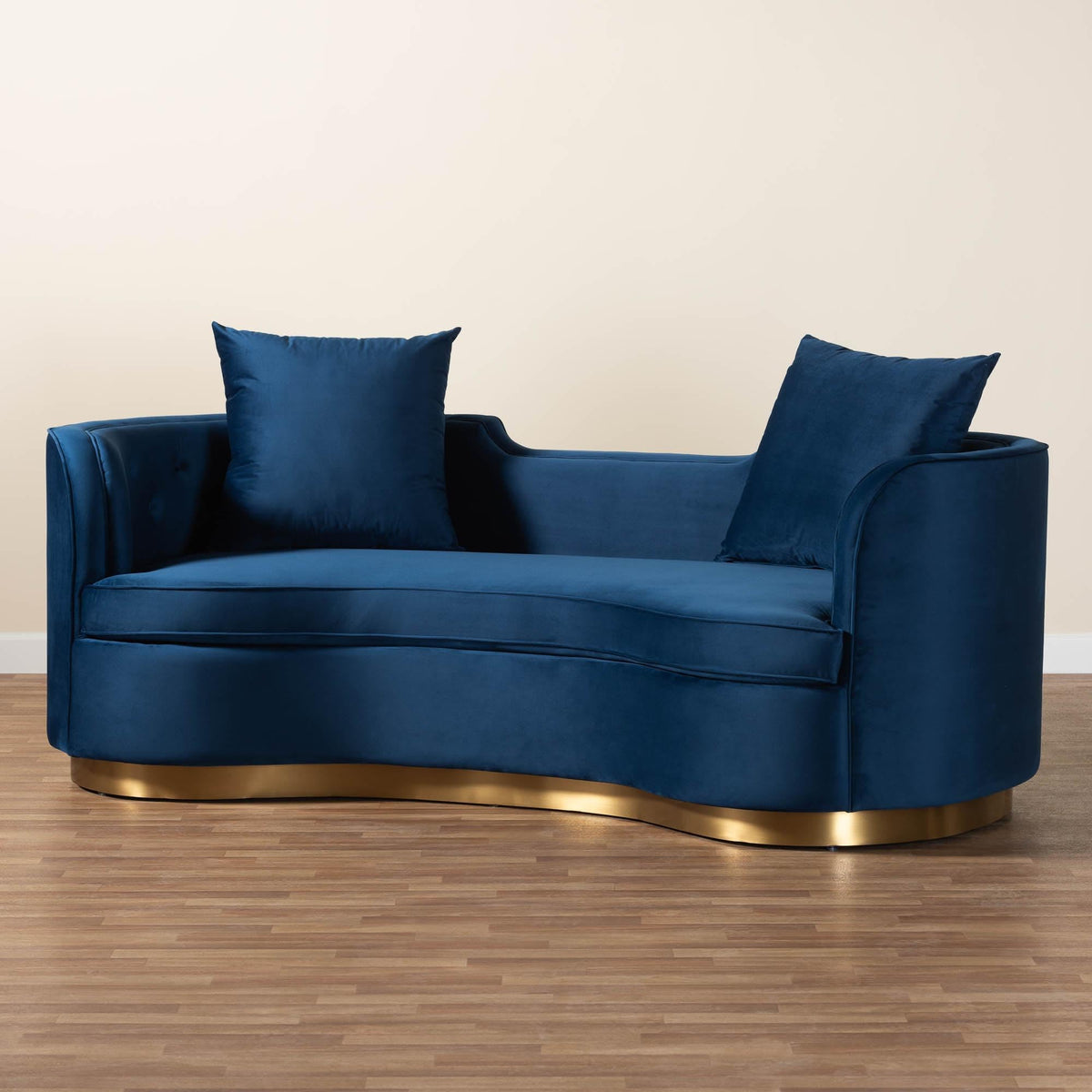 Navy Blue Velvet and Brushed Gold Metal Sofa A151