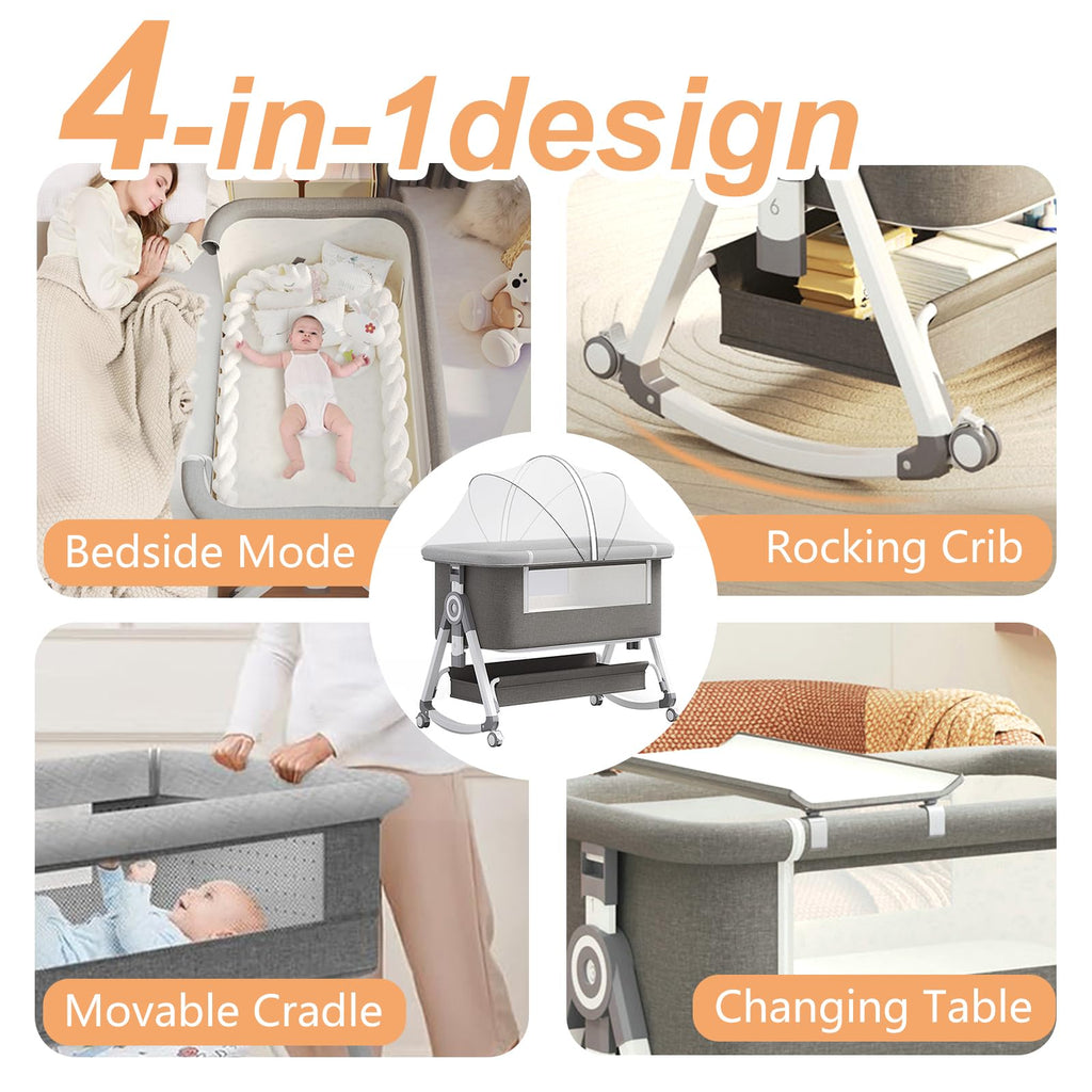4 in 1 Baby Bassinet Bedside Sleeper with Wheels and Mattress P78944