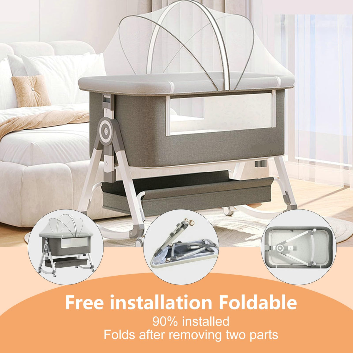 4 in 1 Baby Bassinet Bedside Sleeper with Wheels and Mattress P78944