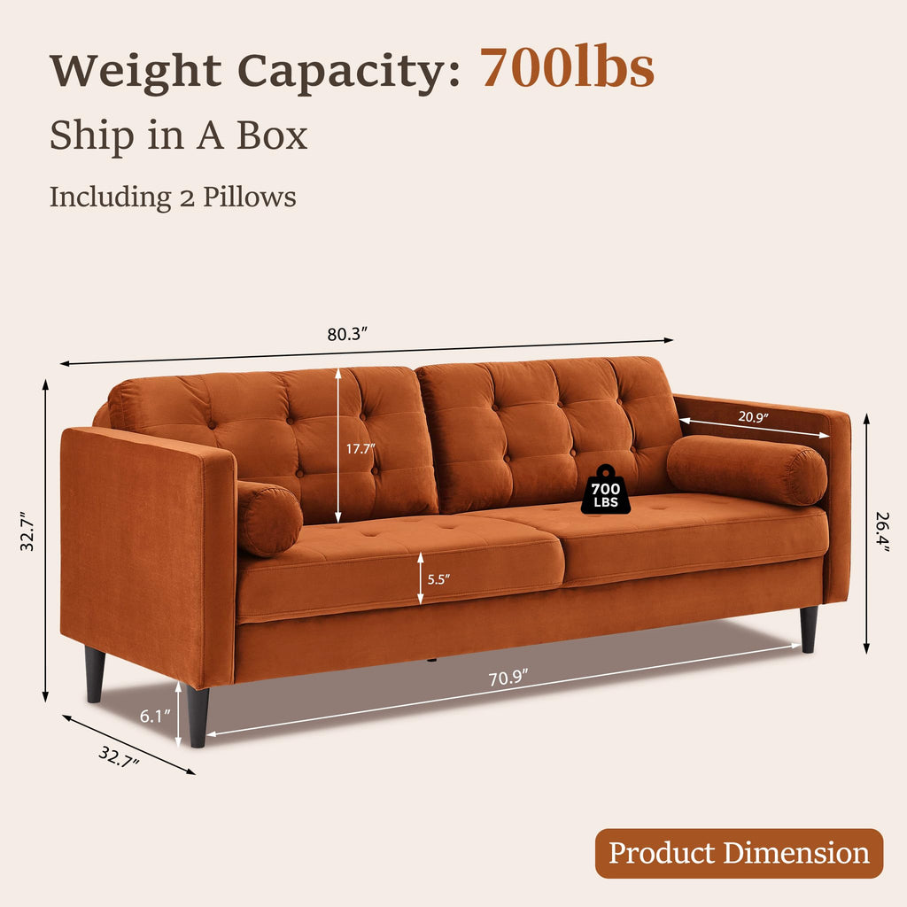 80" Velvet Sofa with Solid Wood Legs F49931
