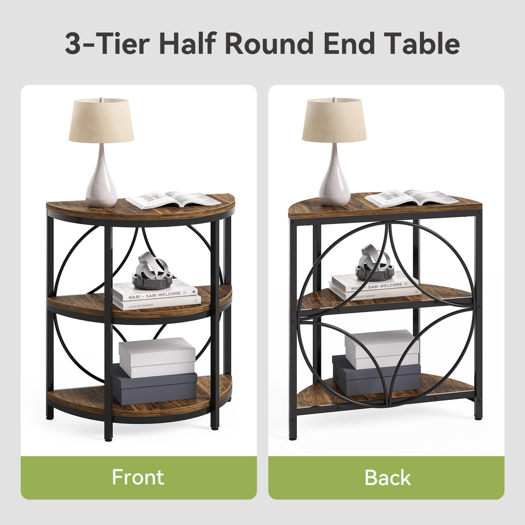 Half Round 3-Tier Narrow Side Table with Metal Frame I768370