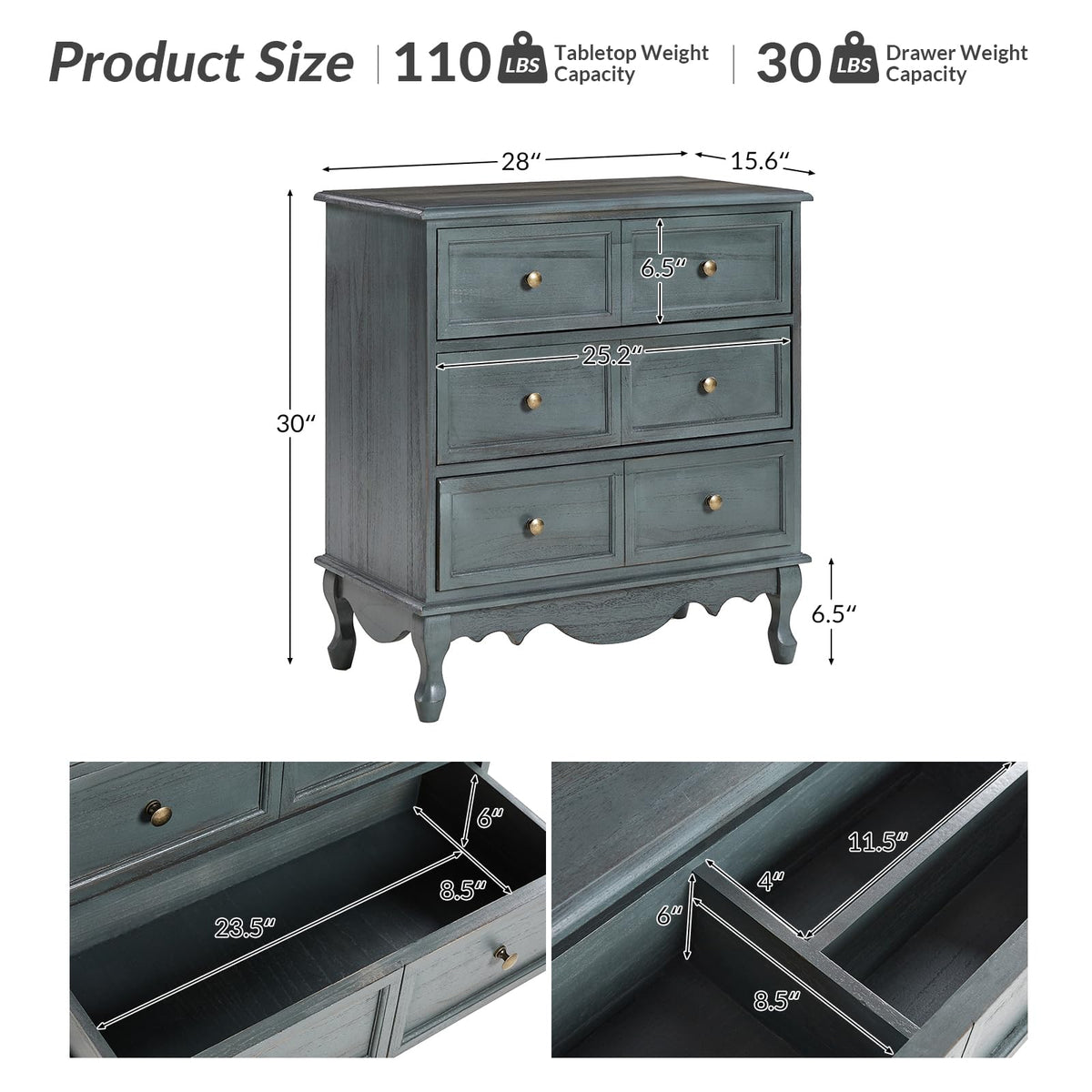 Blue 3-Drawer Nightstand with Charging Station T999275