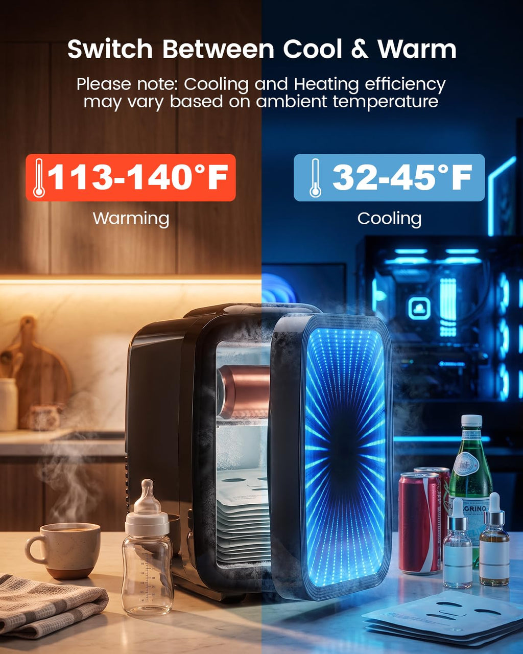 4L/6 Can Compact Fridge with LED Mirror Light E753
