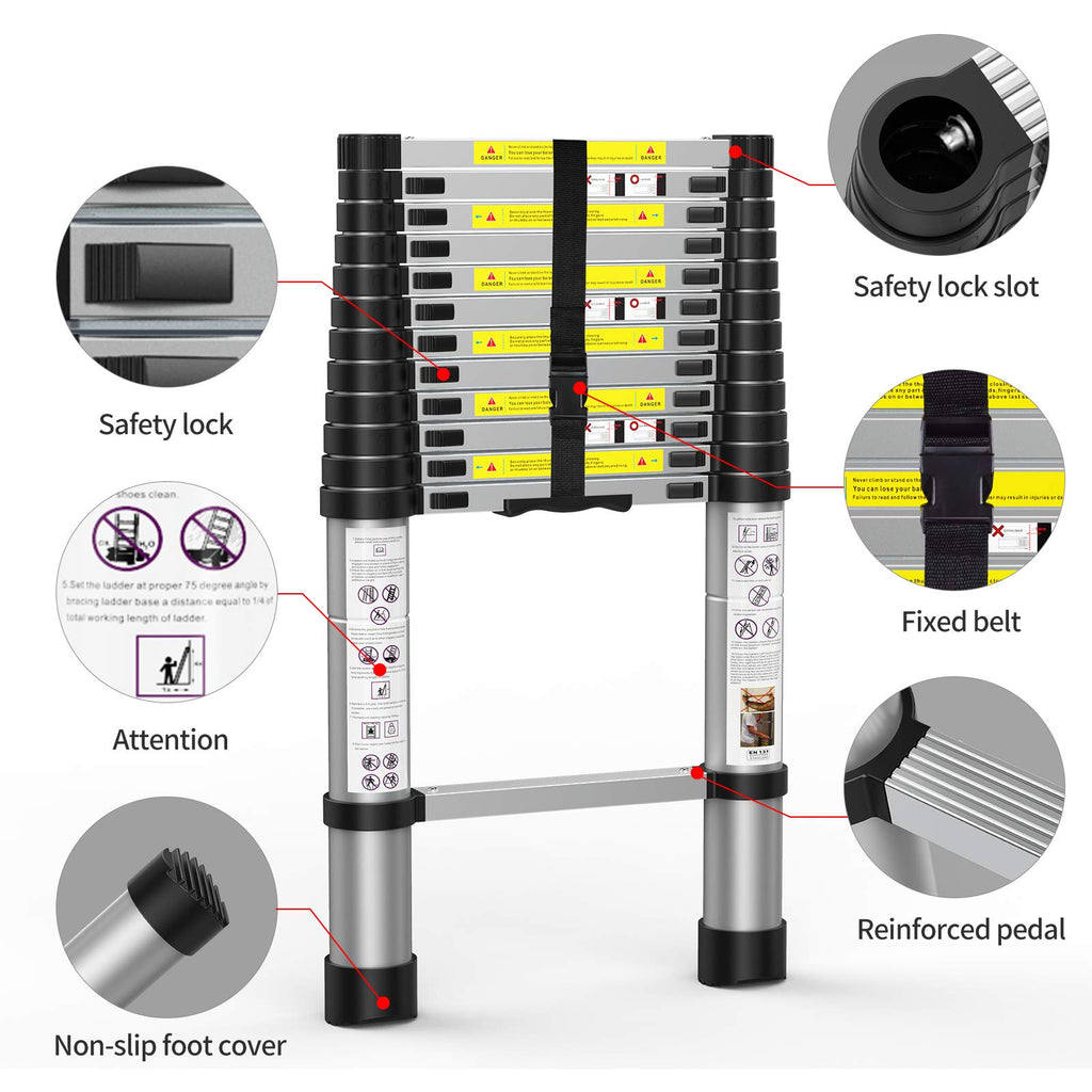 Telescoping Extension Ladder 12.5FT Aluminum with Carry Bag U923623