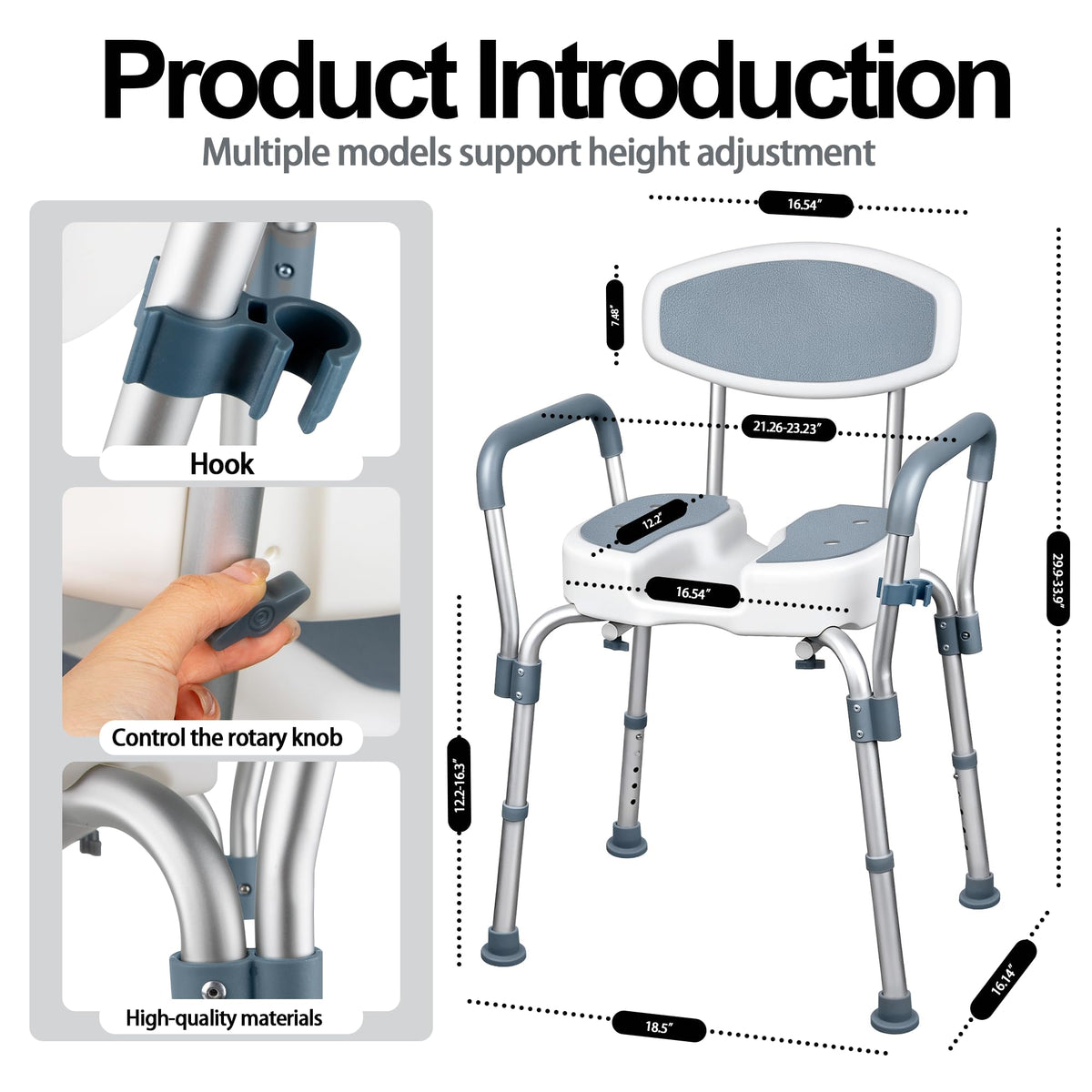 Height Adjustable Shower Chair with Padded Armrests X894350