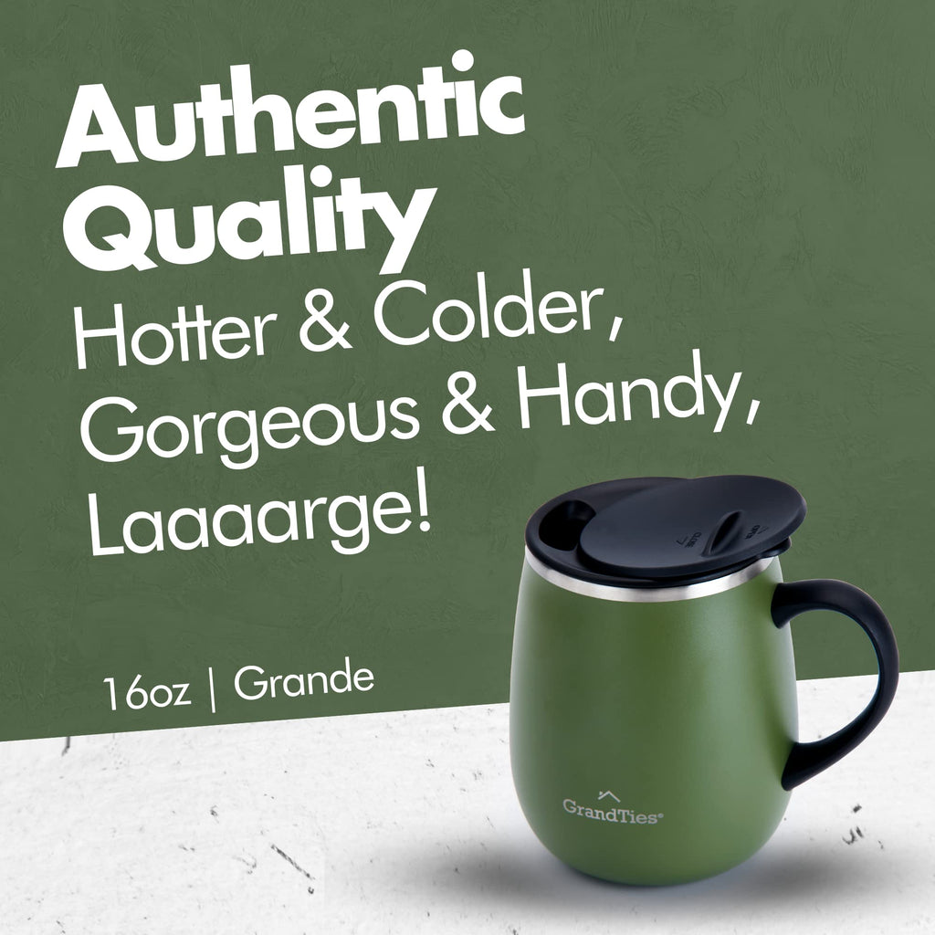 16 oz Insulated Stainless Steel Coffee Mug 2-Pack with Handle & Sliding Lid I623