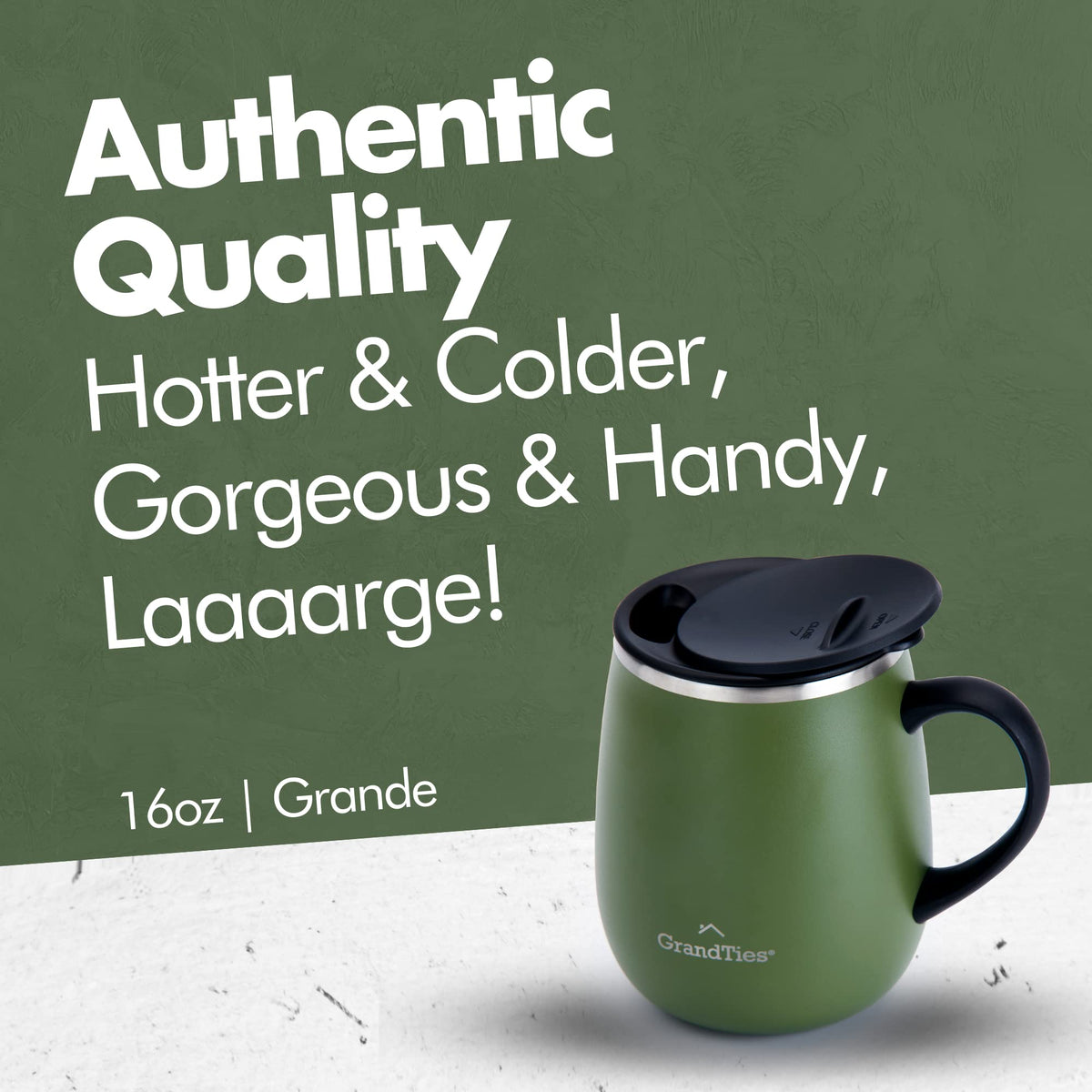 16 oz Insulated Stainless Steel Coffee Mug 2-Pack with Handle & Sliding Lid I623