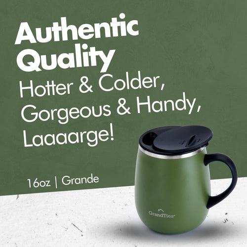16 oz Insulated Stainless Steel Coffee Mug 2-Pack with Handle & Sliding Lid I623
