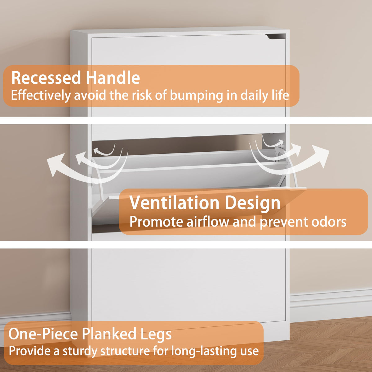 White 3 Flip Drawer Wood Shoe Storage Cabinet Q738436