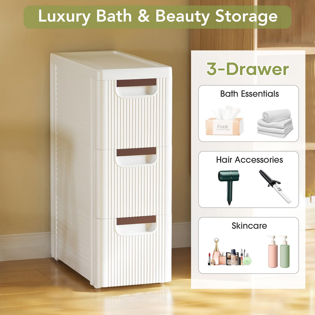 White 3 Drawers Narrow Plastic Bathroom Storage Cabinet Y361