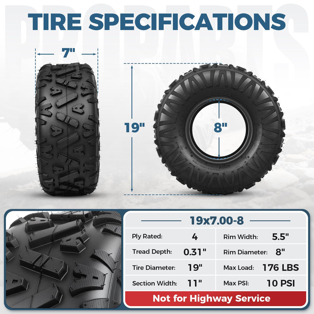 19x7-8 4-Ply All Terrain ATV/UTV Tires Set of 2 M827307